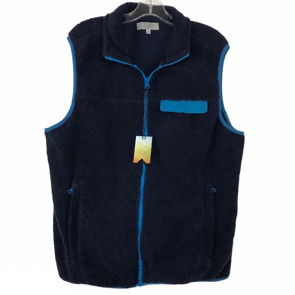 Ocean + Coast NWT Men’s Navy Fleece Vest With Pockets L - Picture 2 of 13